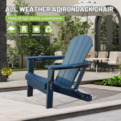 Adirondack Chair, Plastic Adirondack Chairs, HDPE Adirondack Chair, Folding Adirondack Chairs,Outdoor Chairs with Cup Holder for Lawn Patio Deck Fire Pit -Dark Blue