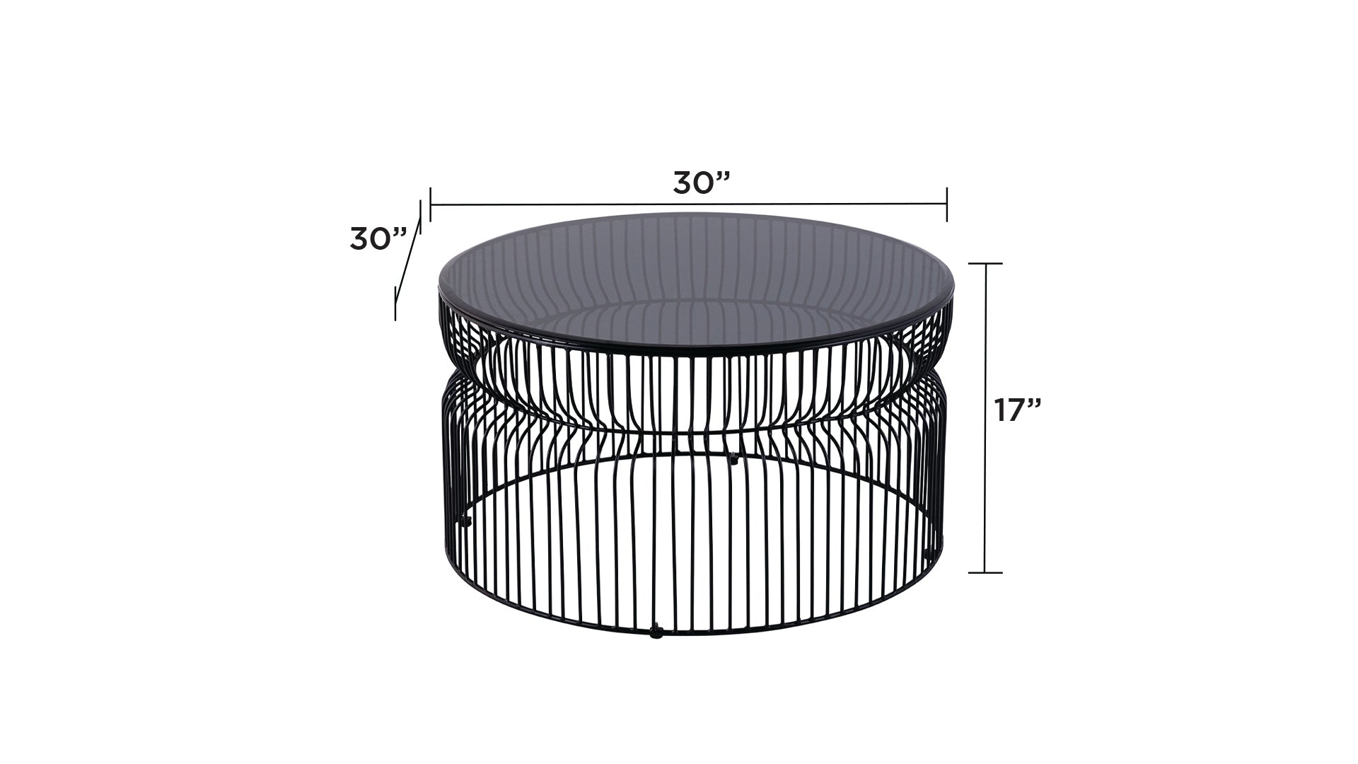 CT901 Modern Contemporary Metal Nested base and Tinted tempered glass top material 30" Coffee Table, Round Table for Living room, Black