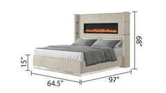 LIZZELLE Upholstery Wooden Queen 5 PC Bedroom set with Ambient lighting in Beige Velvet Finish(NJ INVENTORY)