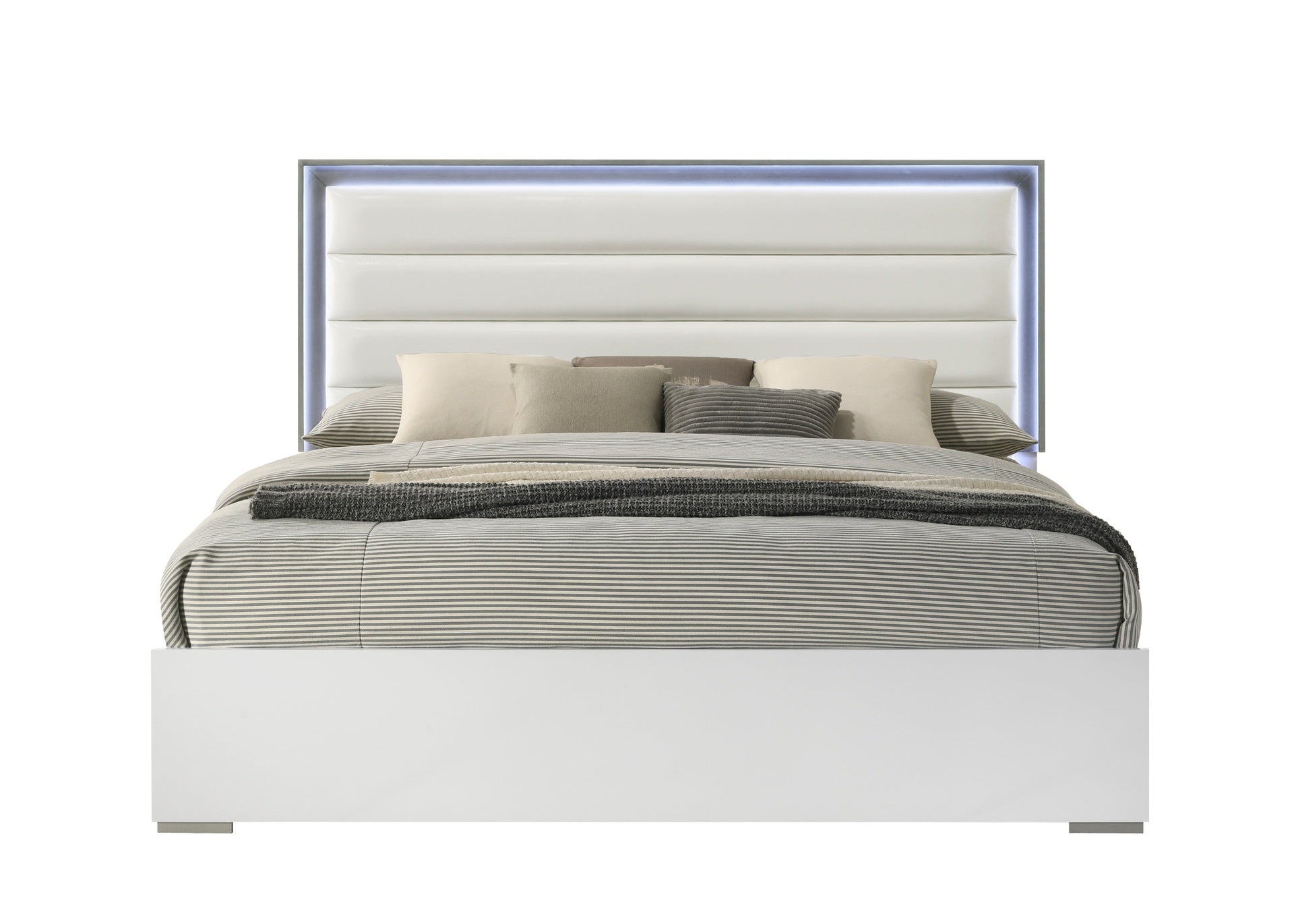 Olivia Contemporary Style 4 Pc Queen Bedroom Set with LED Headboard Made with Wood in White (NJ Inventory)