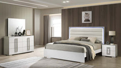 Olivia Contemporary Style 4 Pc Queen Bedroom Set with LED Headboard Made with Wood in White (NJ Inventory)