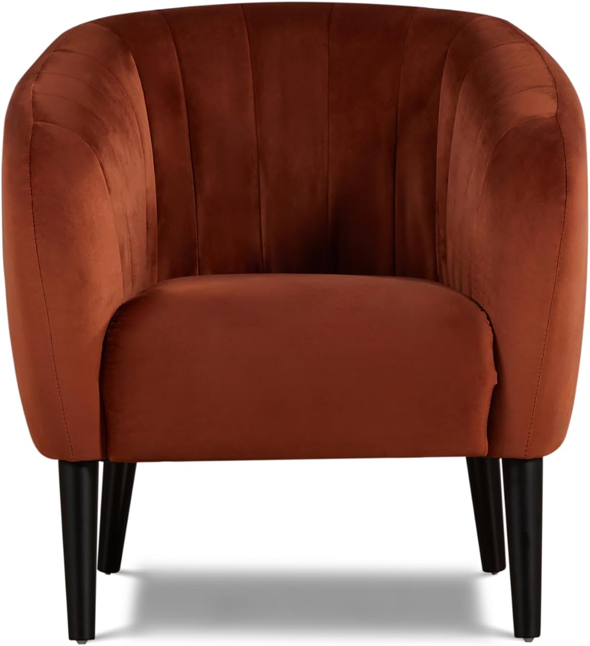 Modern Burnt Orange Accent Chair with Barrel Design and Tufting