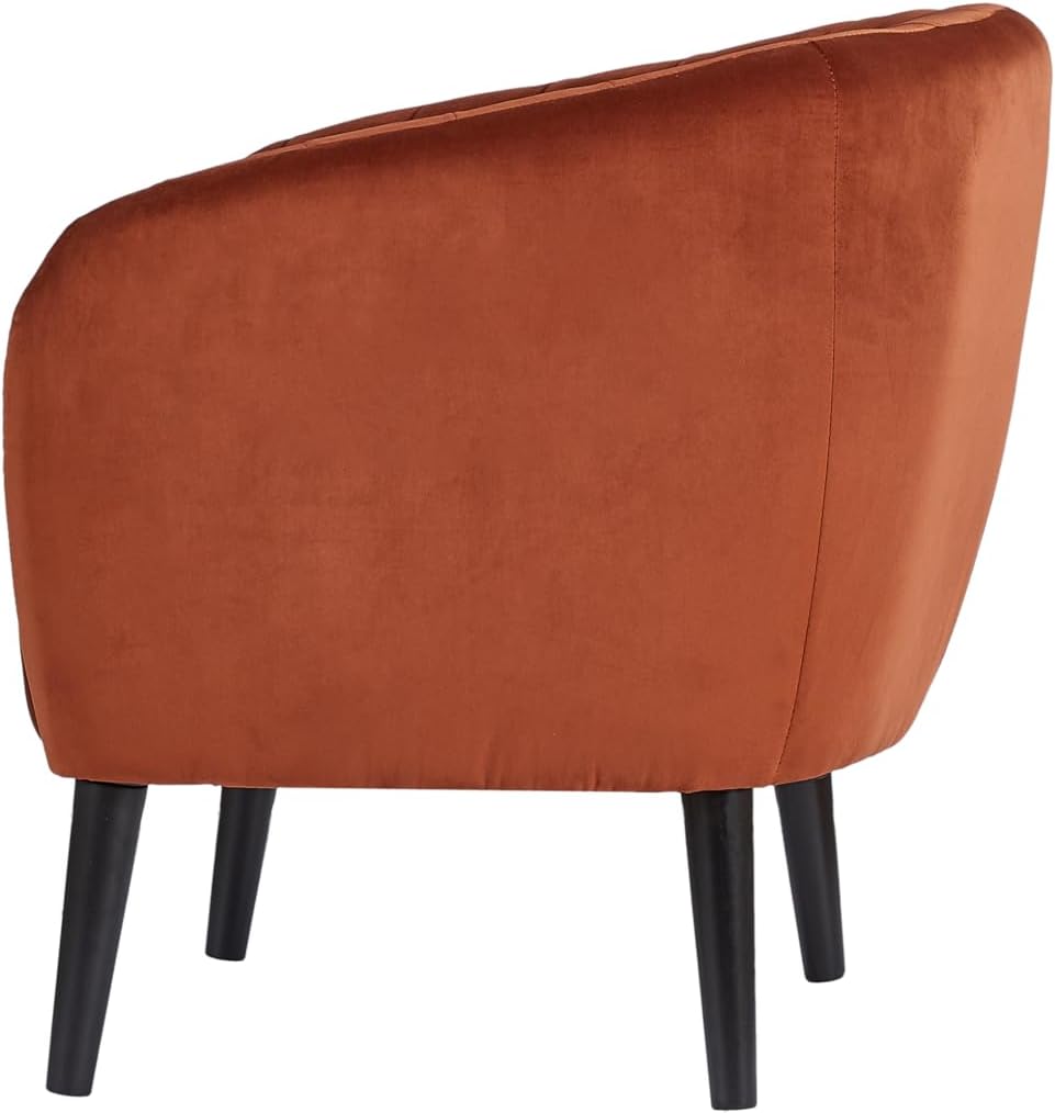 Modern Burnt Orange Accent Chair with Barrel Design and Tufting