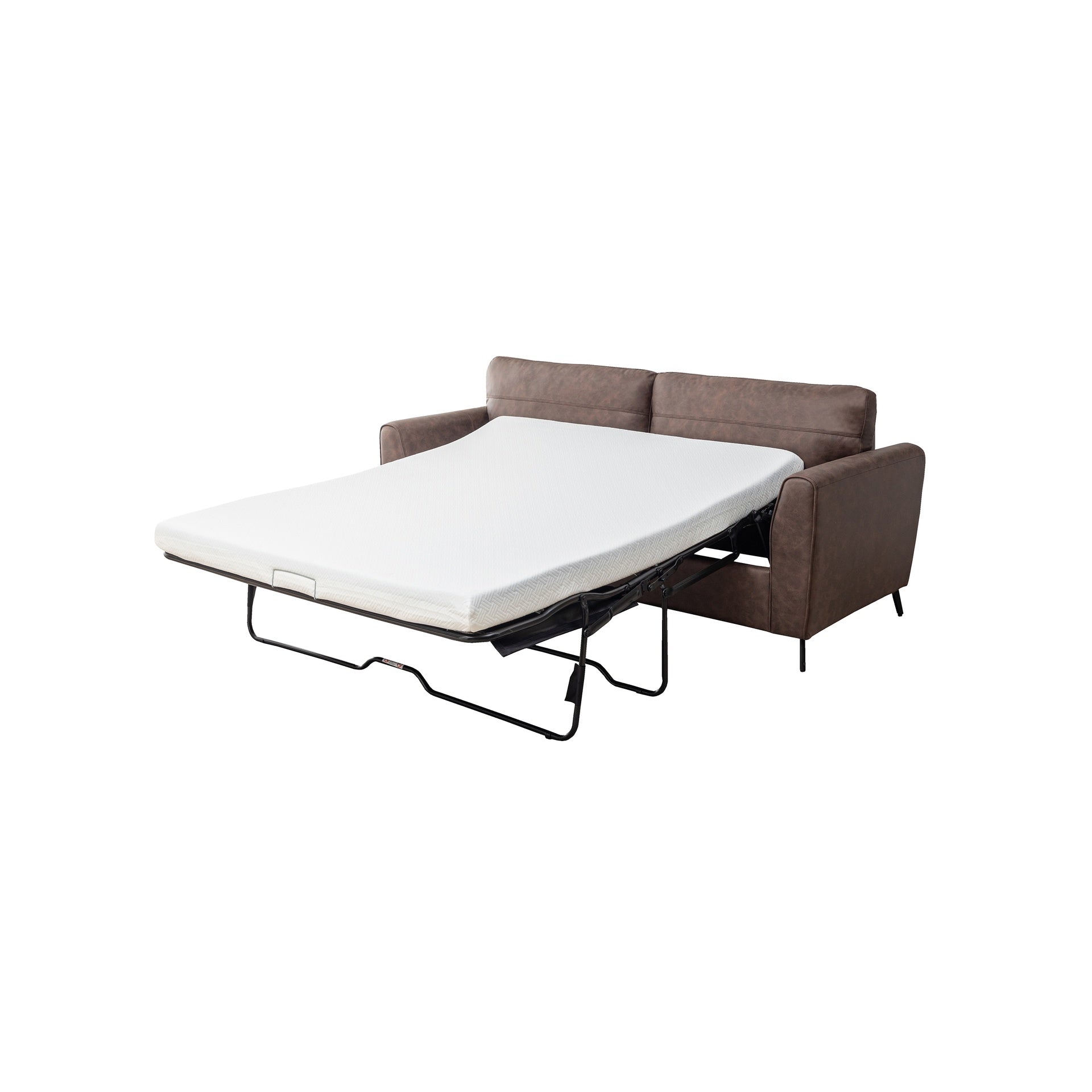 2-Seater Convertible Sofa Bed - Faux Leather, Wooden Frame, Mid-Century Style (Living Room)