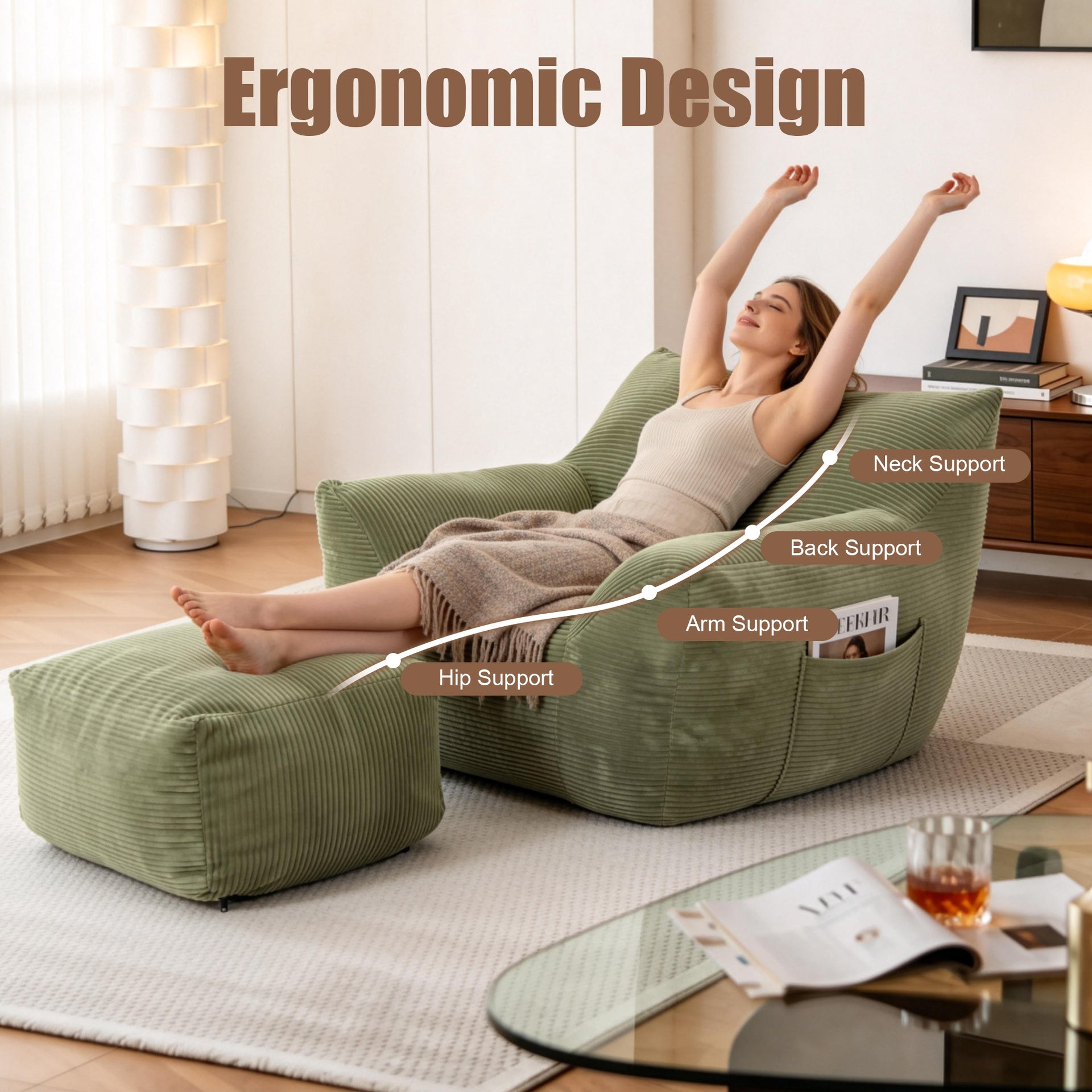 Bean Bag Chair for Adults, Oversized Comfy Beanbag Living Room Lazy Sofa for Bedroom & Dorm