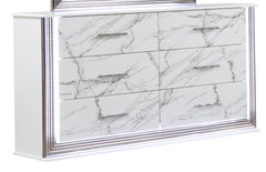 Desire Dresser Marble Patterned Drawer Fronts with Sleek White Finish, Metallic Handle  and Six Spacious Drawers for Elegant Bedroom Storage (INCLUDES ONLY DRESSER)  same as B009P309336 (CA inventory)