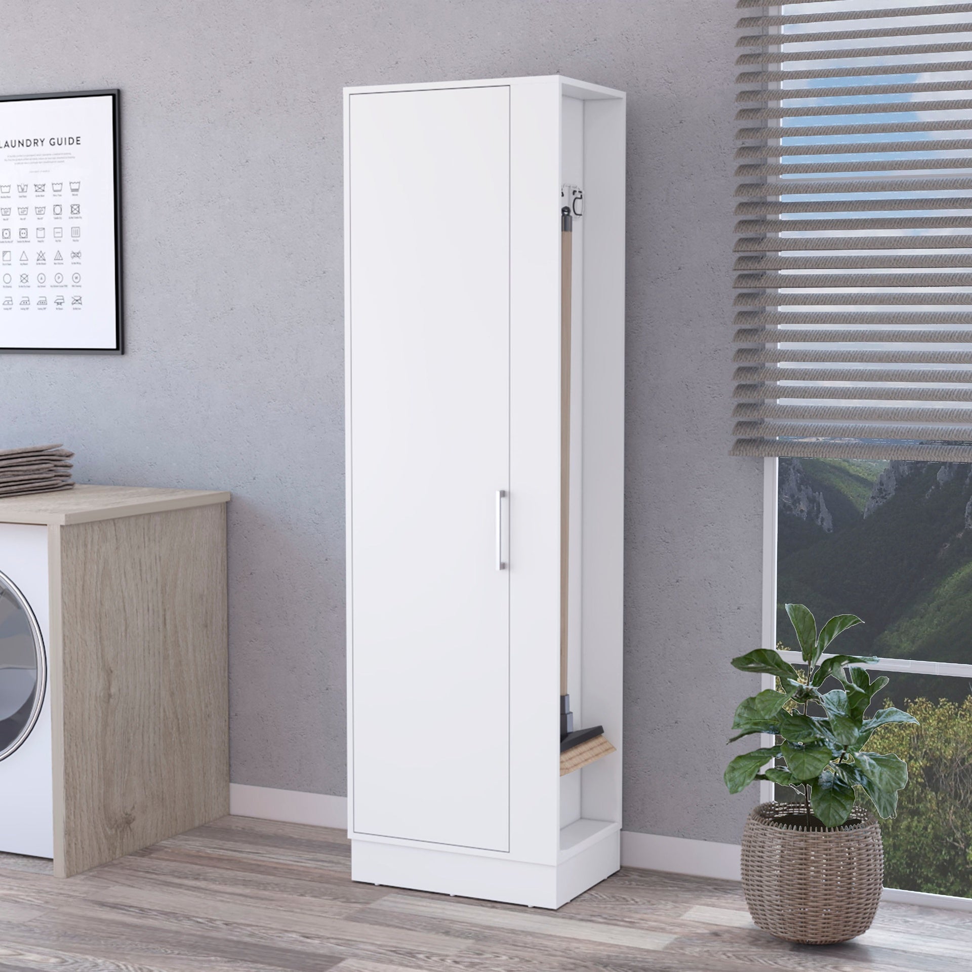Nampa Storage Cabinet, Single Door, Broom Hangers ,White