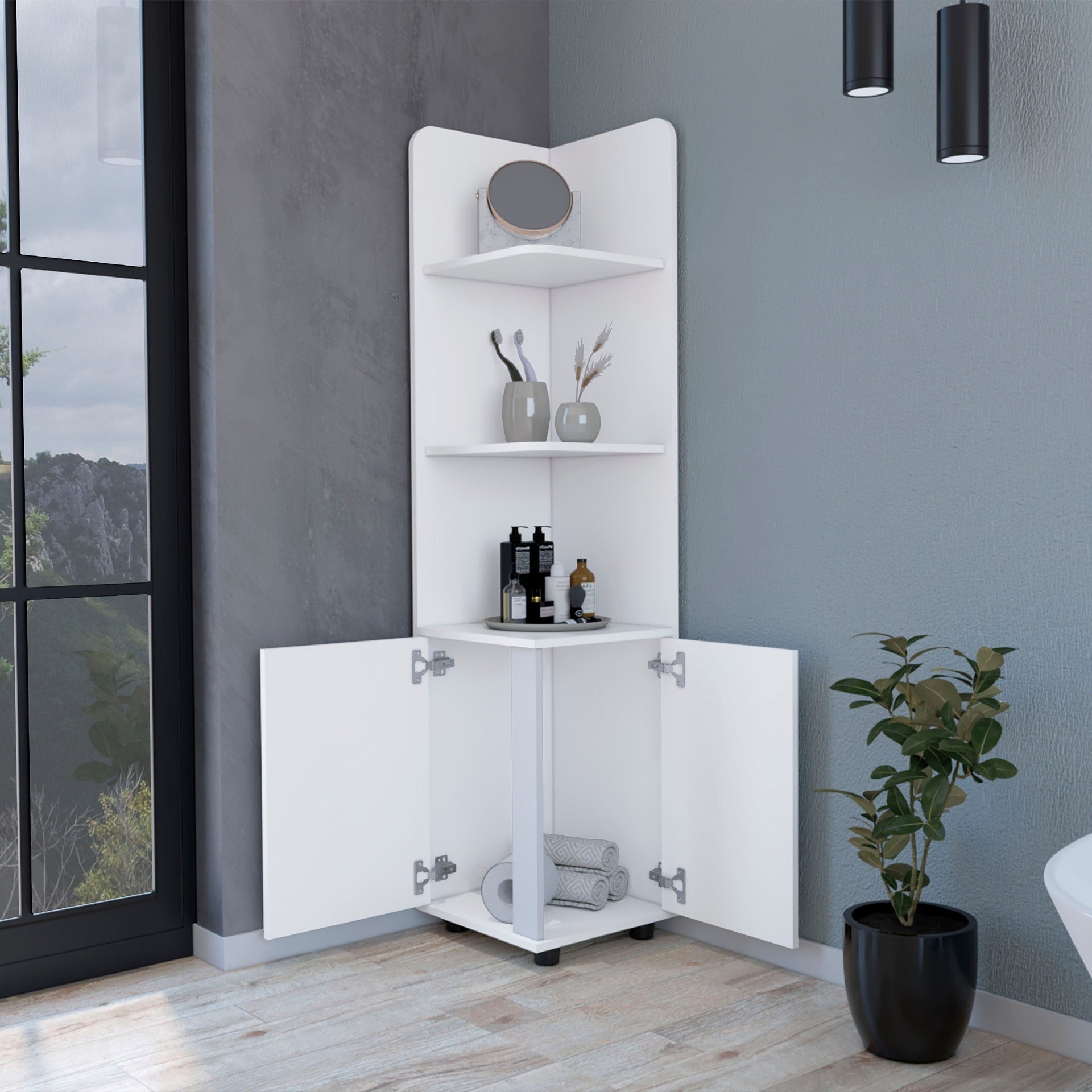 Nampa Storage Cabinet, Single Door, Broom Hangers ,White