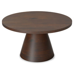 Winnie 30 inch Wide Modern Solid Acacia Round Pedestal Coffee Table in Walnut, Assembled