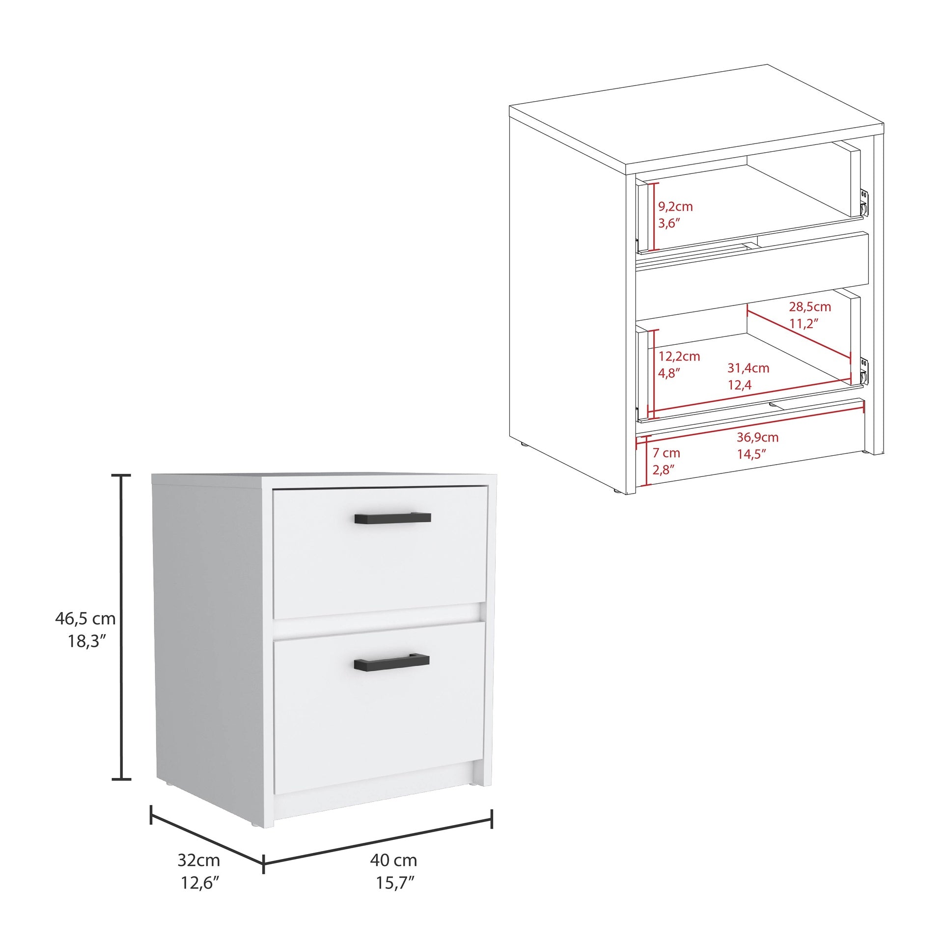 Trivor 2 Drawers Nightstand , End Table, Side Table Metal Handles -White