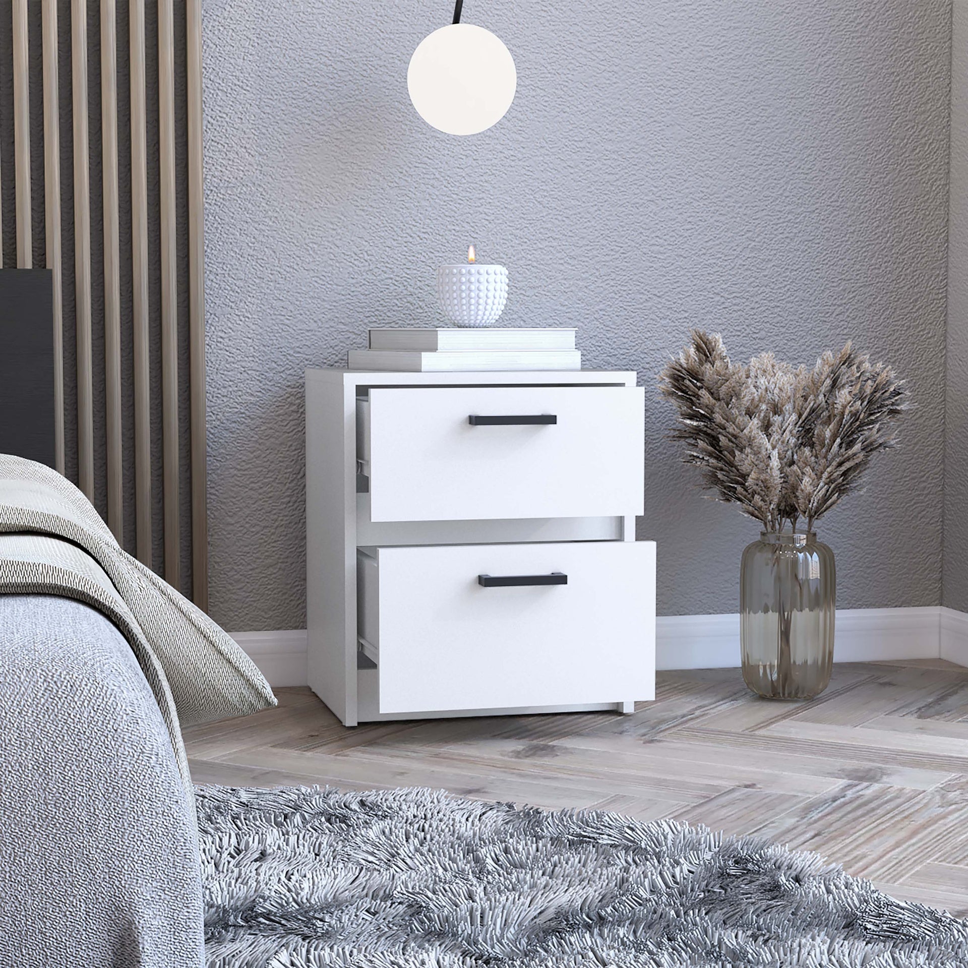 Trivor 2 Drawers Nightstand , End Table, Side Table Metal Handles -White