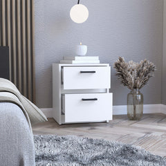 Trivor 2 Drawers Nightstand , End Table, Side Table Metal Handles -White