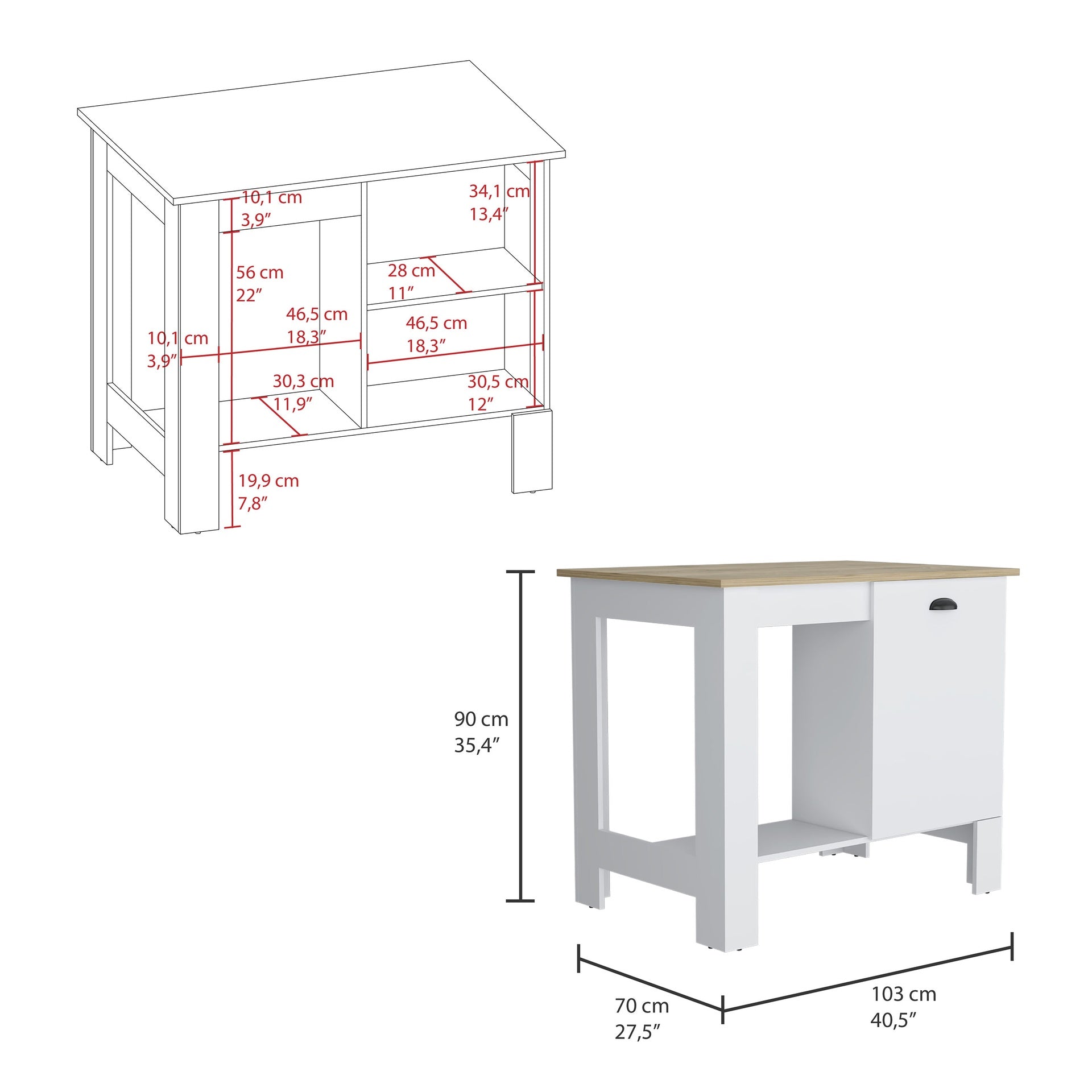 Atenea Kitchen Island, Single Door Cabinet, Shelf White / Macadamia