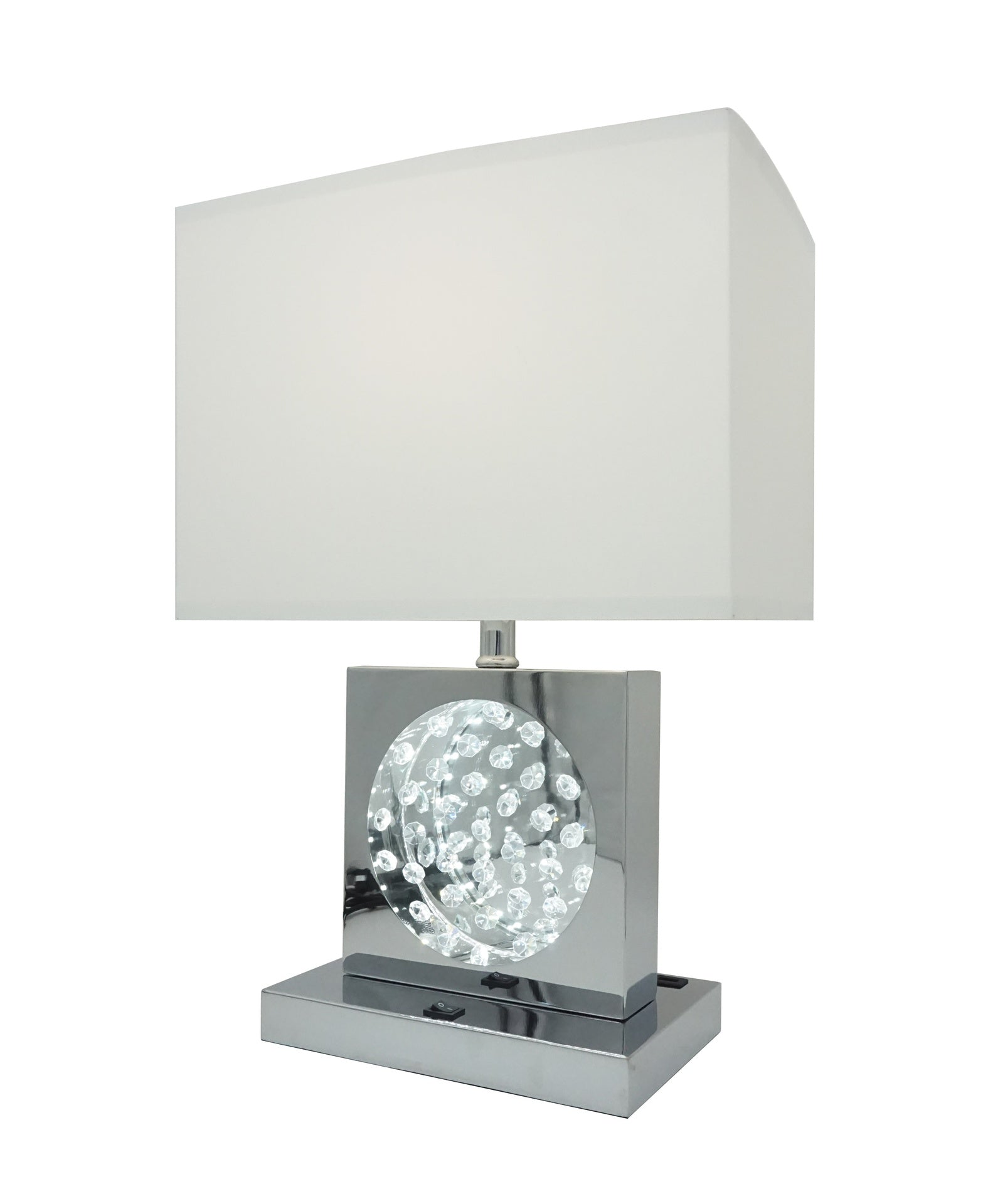 1pc Luxury Crystal Accent Table Lamp Nickel Led Light Touch Lamp Rectangular Shade Chrome Color Finish