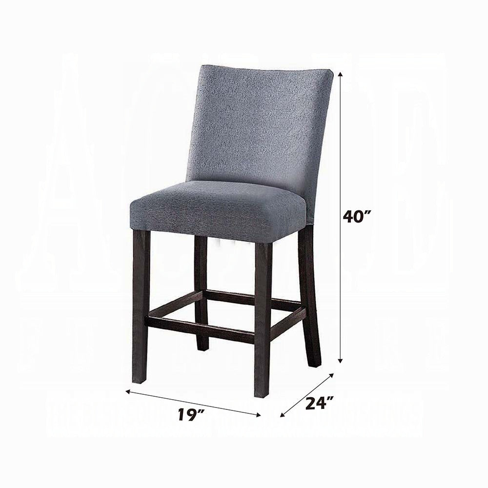 Counter Height Chairs Set of 2, Gray Fabric Upholstered Wooden Footrest Contemporary Dining Furniture Padded Seat Back