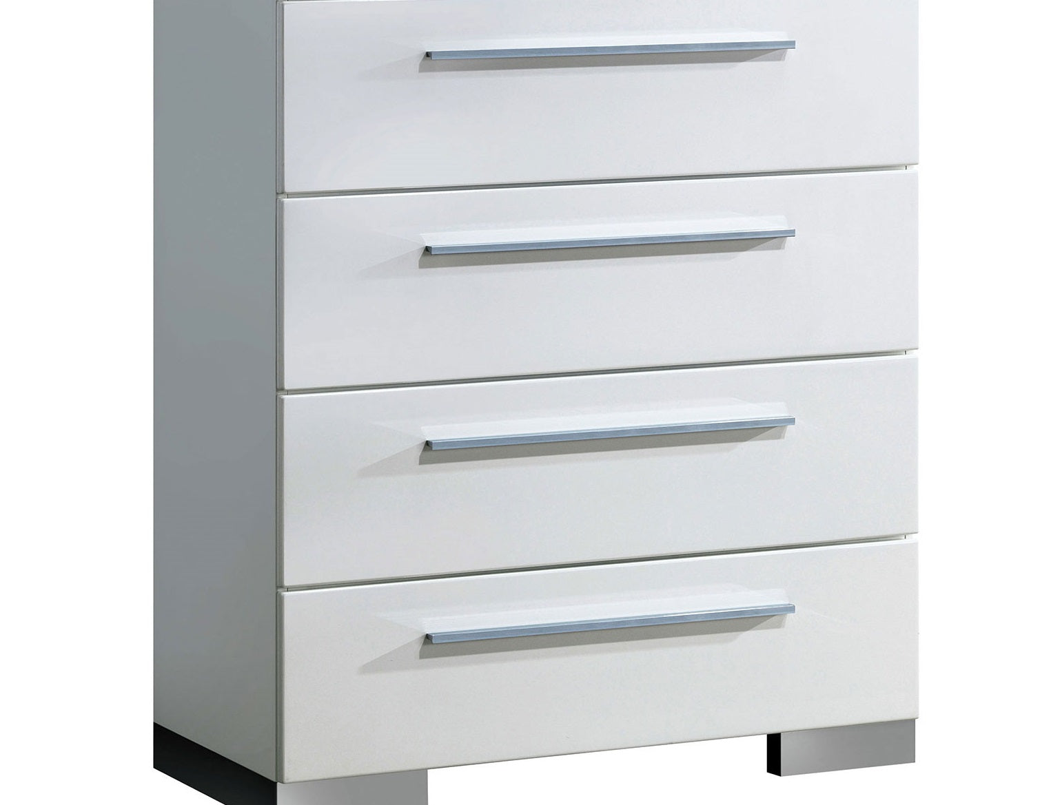Contemporary Style 1pc Chest Five English Dovetail Drawers Chrome Handle And Feet Metal Ball Bearing Glides High Gloss Coating Glossy White Finish