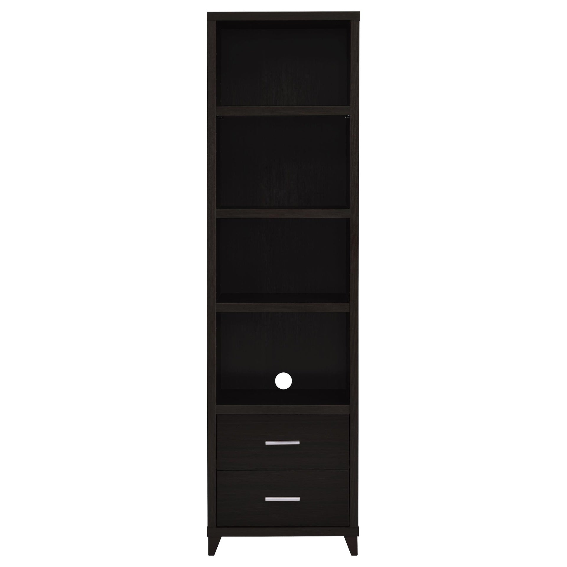Cappuccino Media Tower with Shelf and Drawer