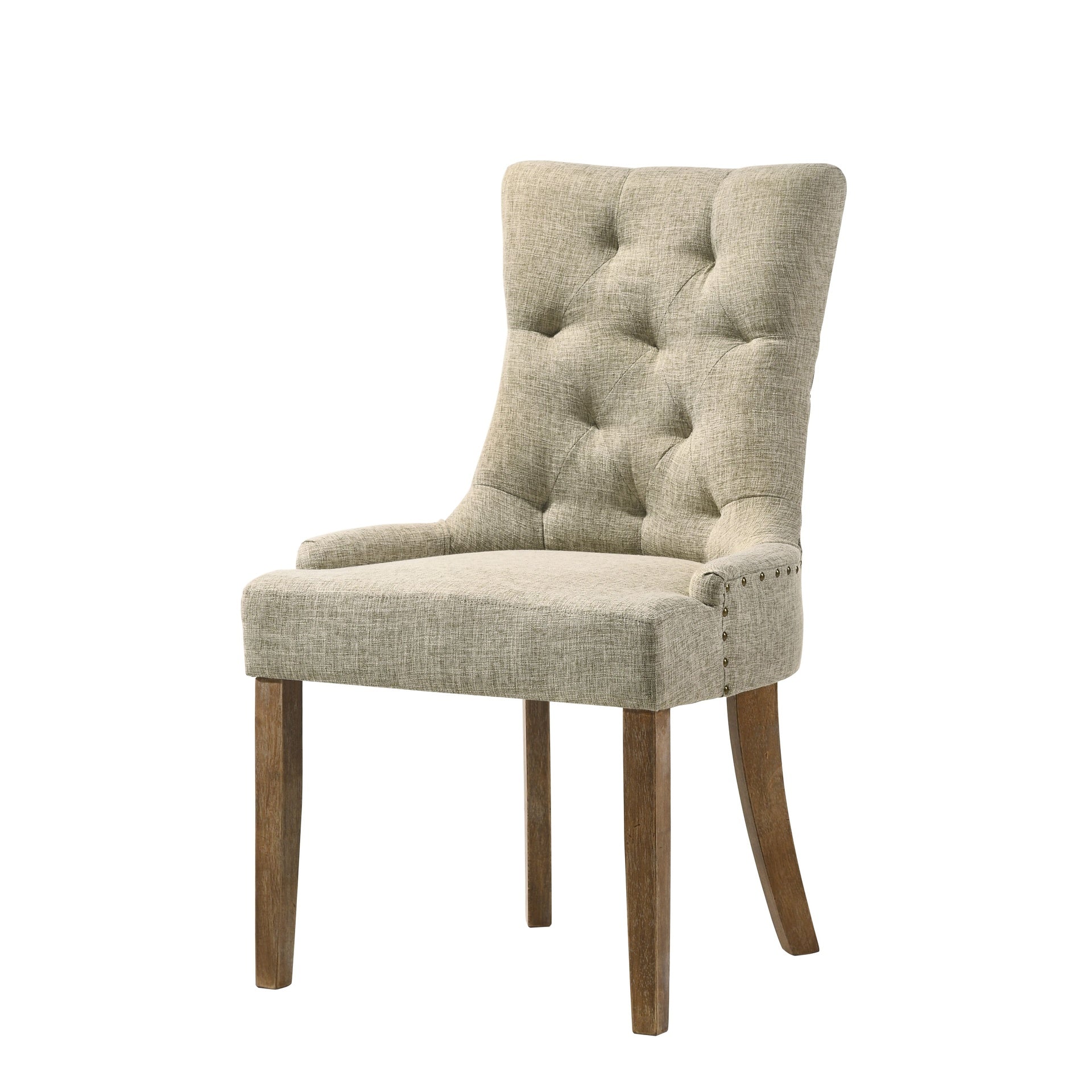 Beige and Salvaged Oak Tufted Back Parson Chairs (Set of 2)