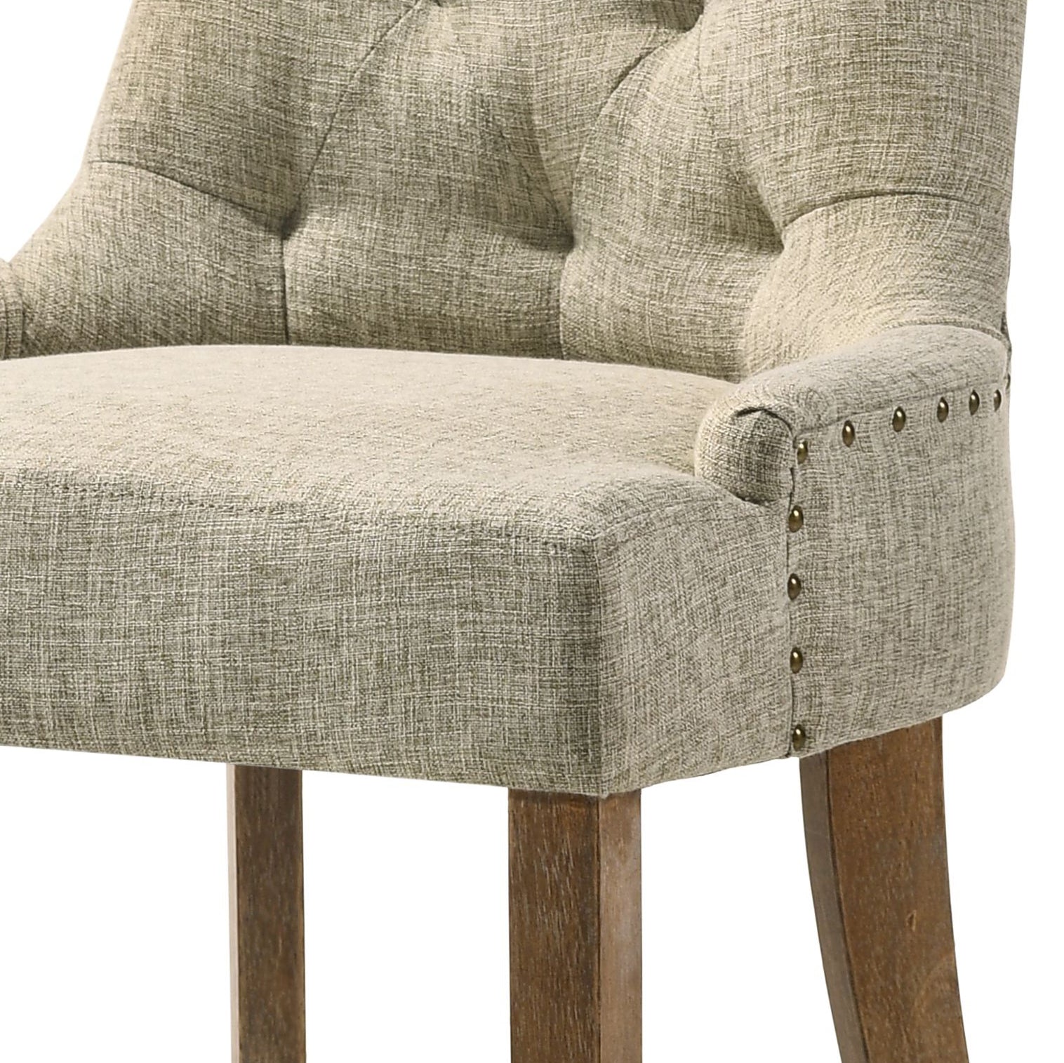 Beige and Salvaged Oak Tufted Back Parson Chairs (Set of 2)