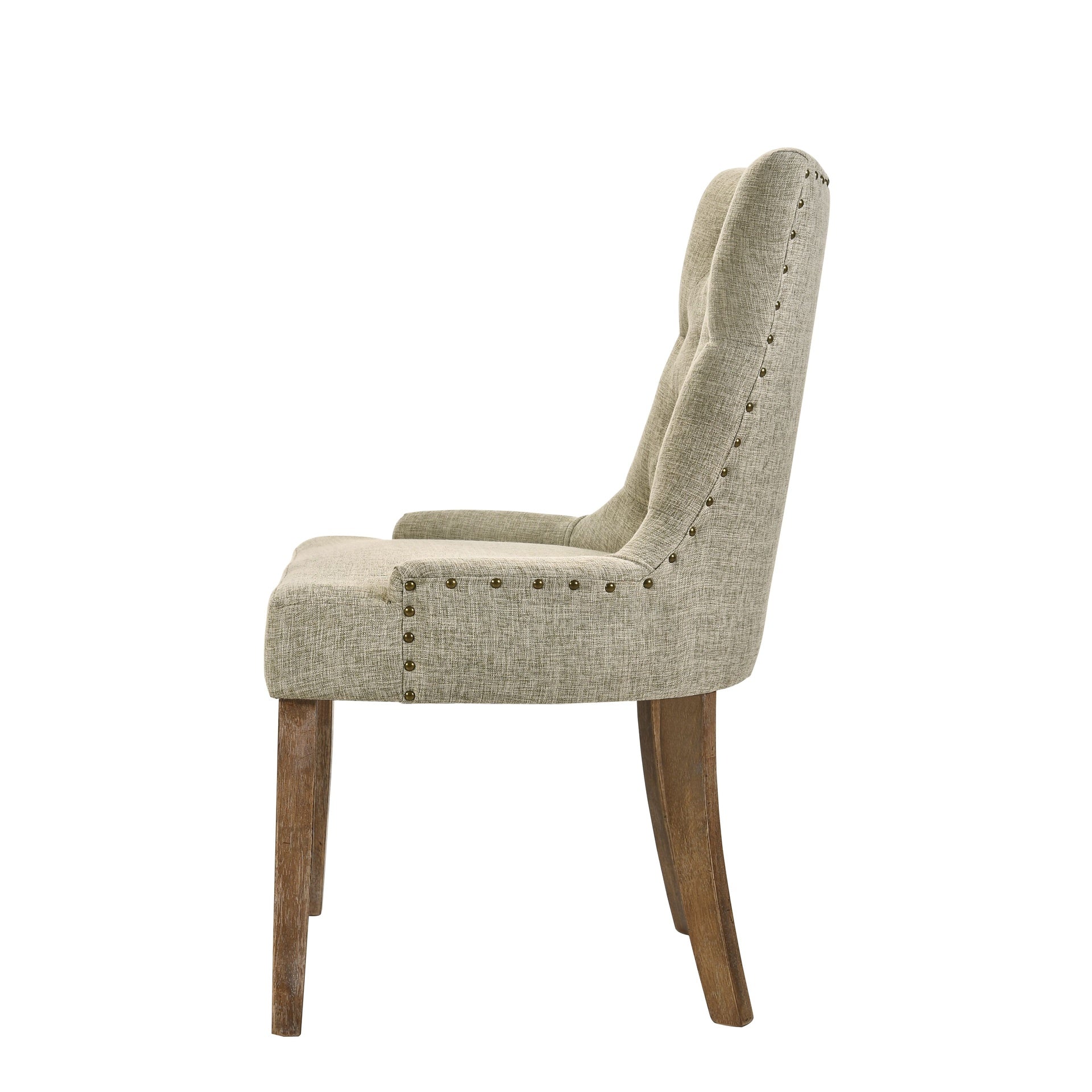 Beige and Salvaged Oak Tufted Back Parson Chairs (Set of 2)