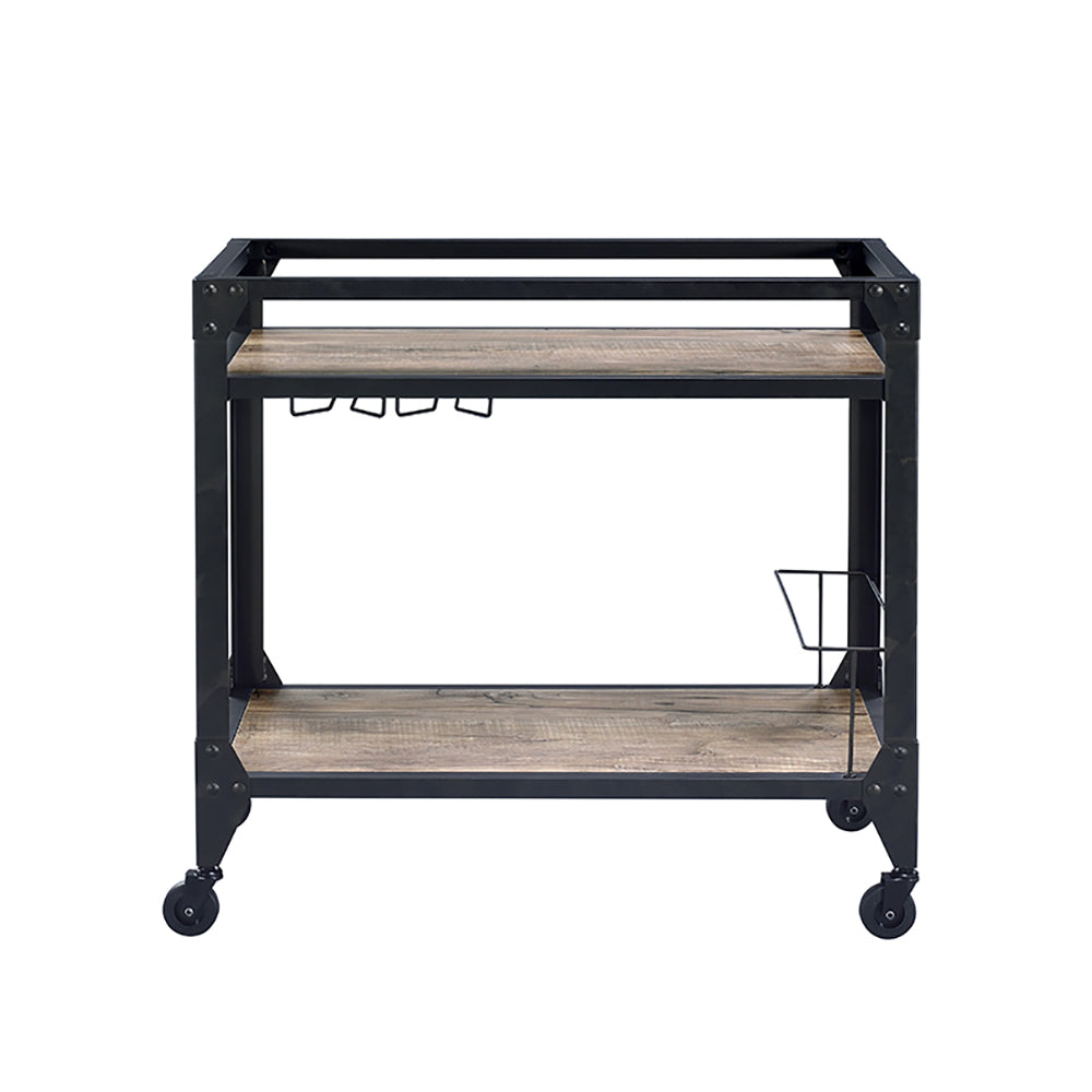 Rustic Oak and Charcoal 2-shelf Serving Cart
