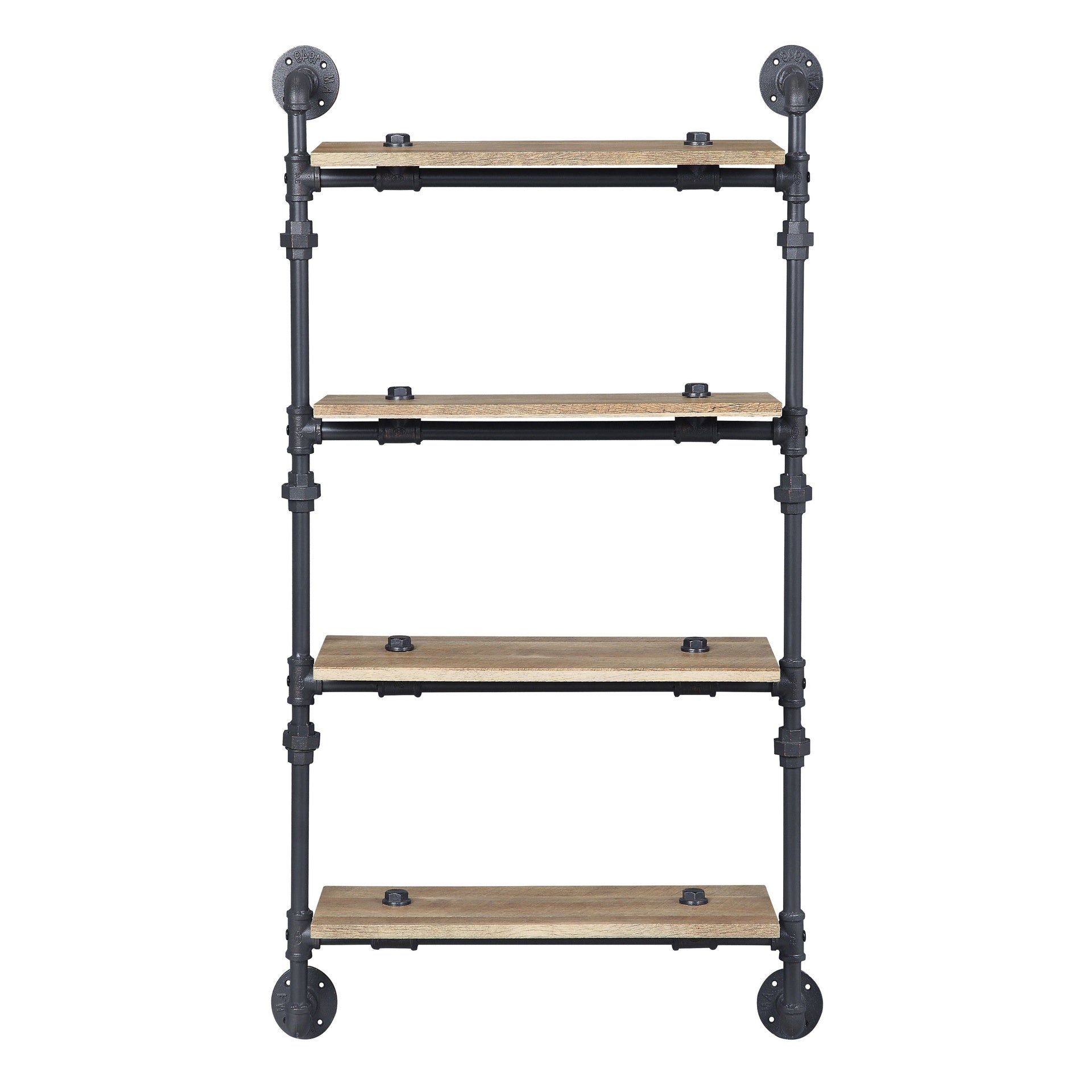 Oak and Sandy Black Rectangle 4-tier Wall Shelf