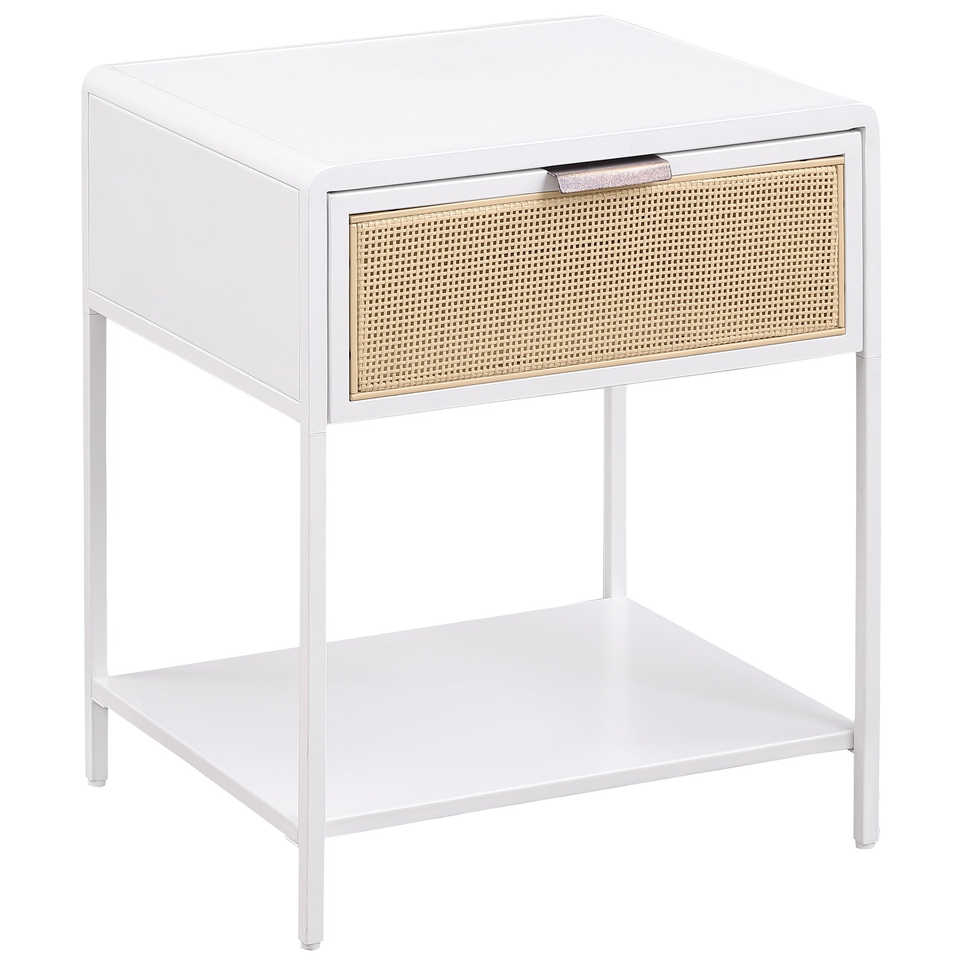 Duncan White 1-drawer Radio Weave Cane Metal Bedside Table