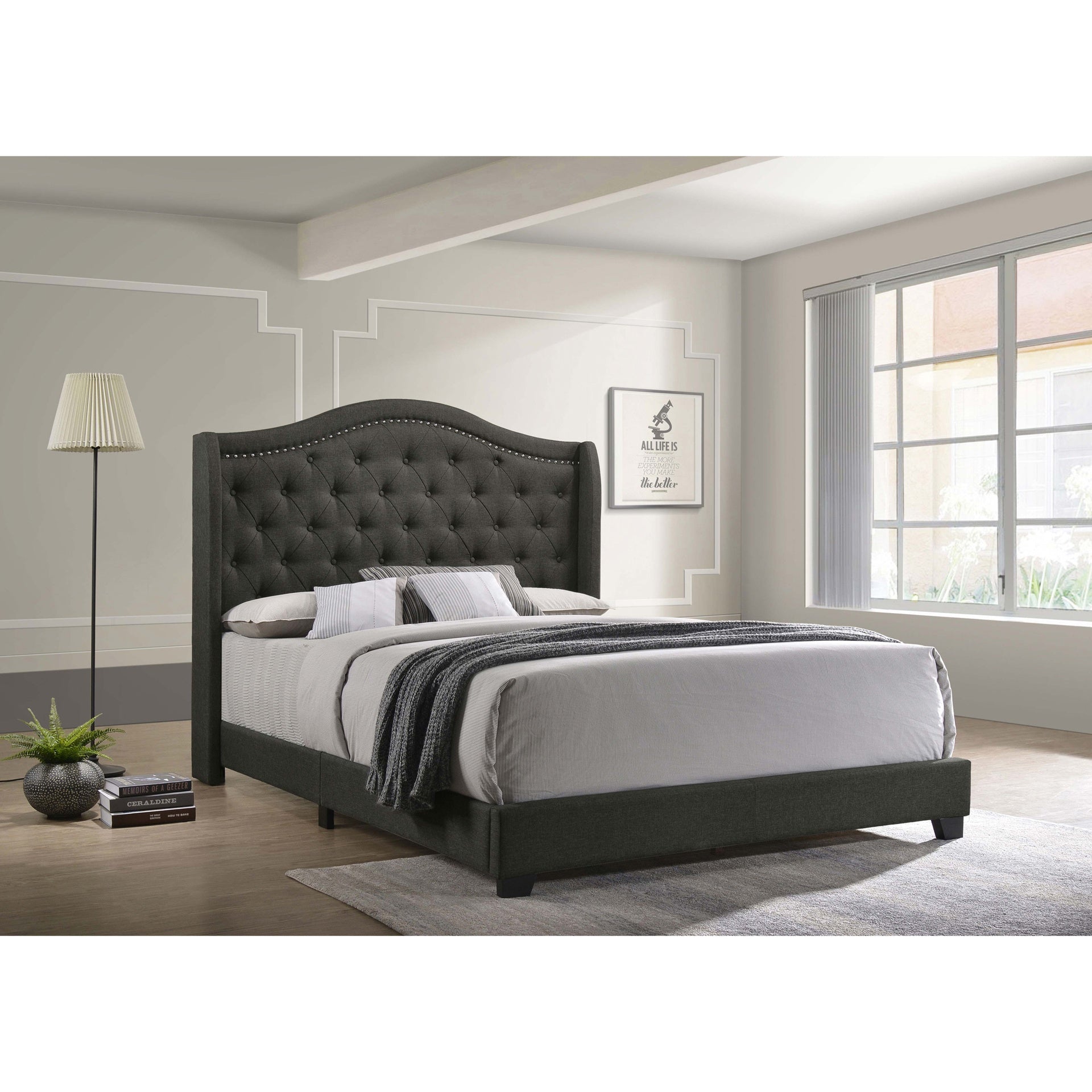 Copper Grey Upholstered Queen Wingback Bed