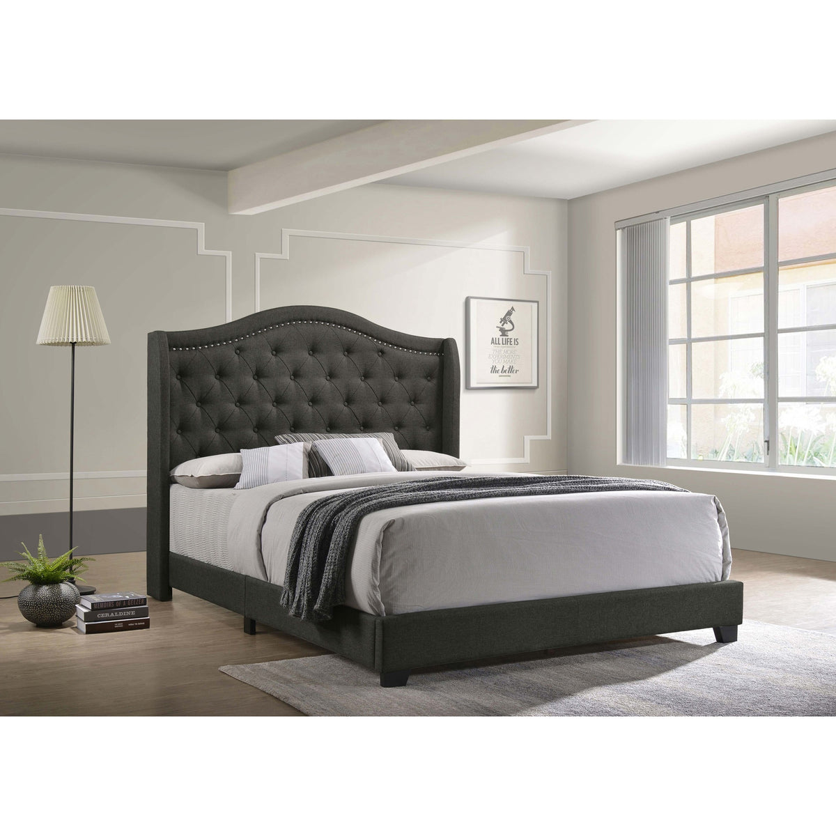 Copper Grey Upholstered Queen Wingback Bed
