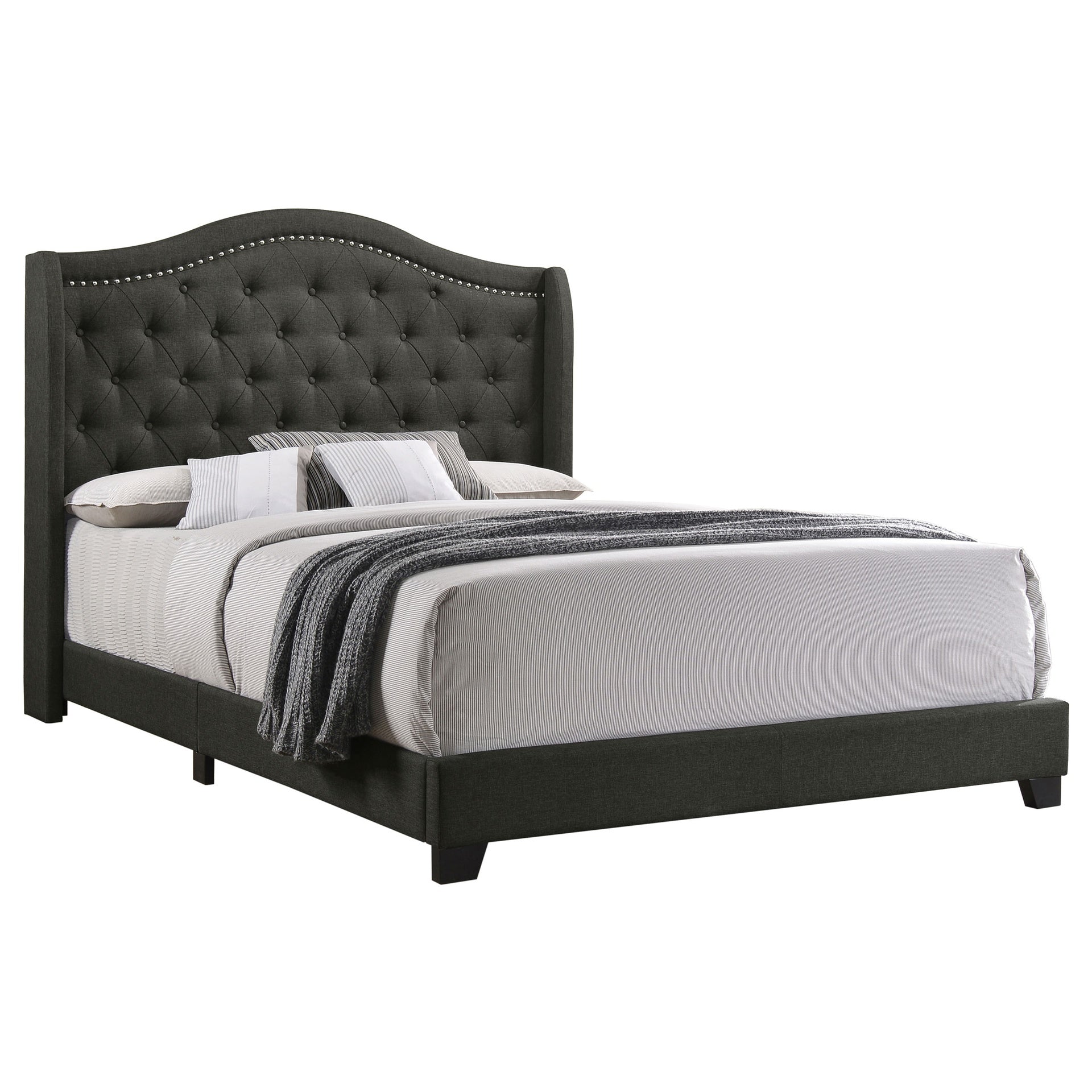 Copper Grey Upholstered Queen Wingback Bed