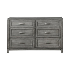Gray Finish Dresser with 6x Storage Drawers Wooden Bedroom Furniture 1pc