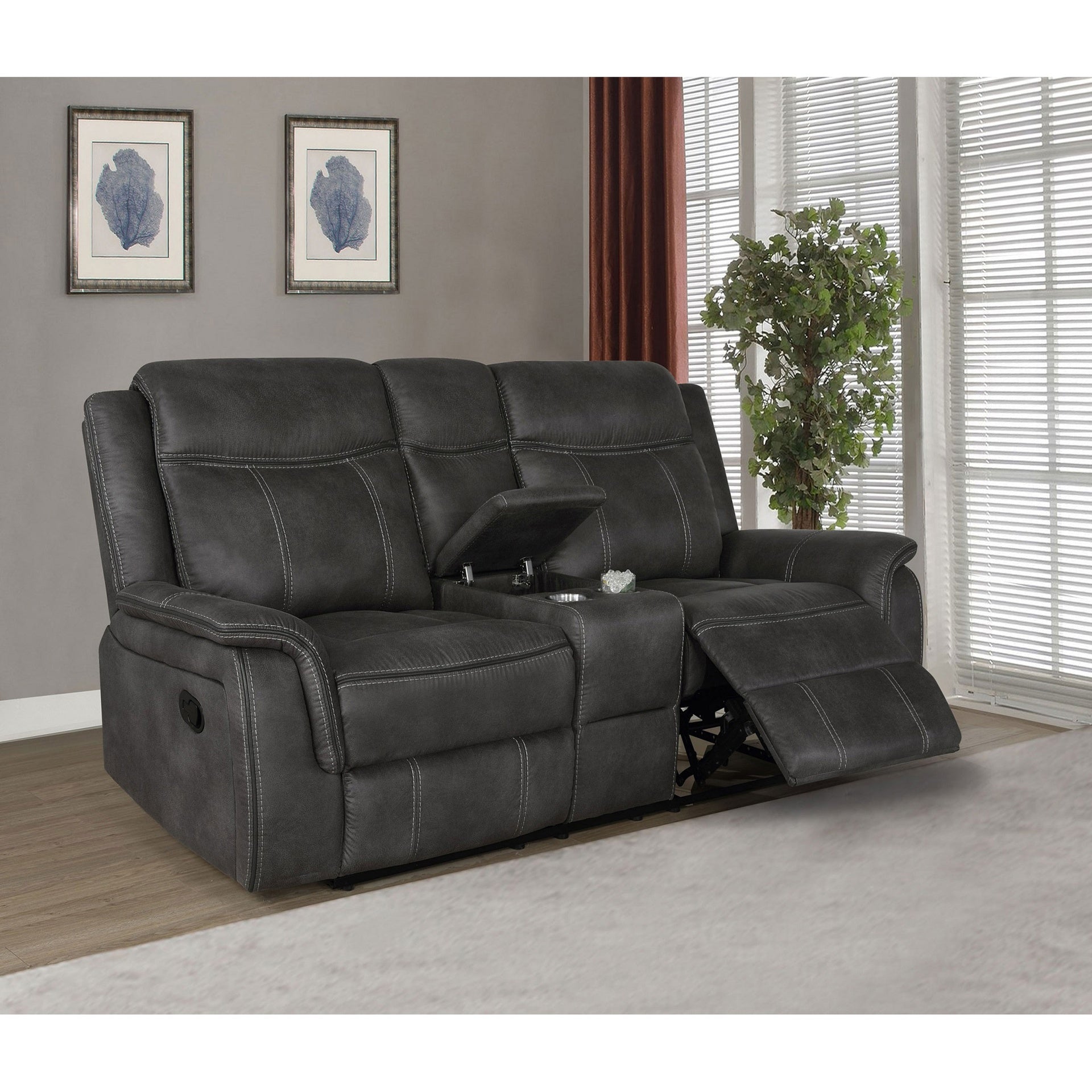 Franklin Charcoal Upholstered Padded Arm Reclining Loveseat