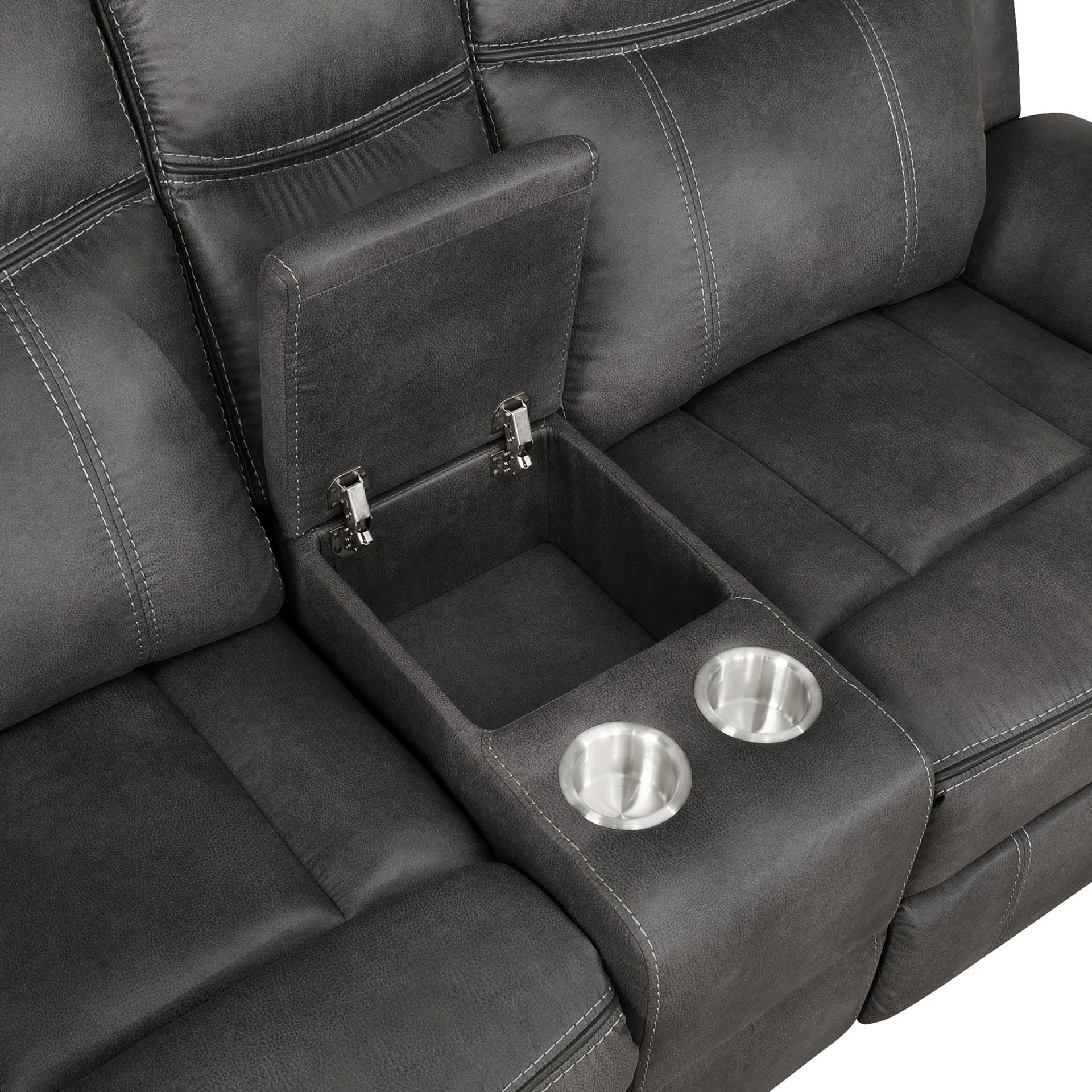 Franklin Charcoal Upholstered Padded Arm Reclining Loveseat