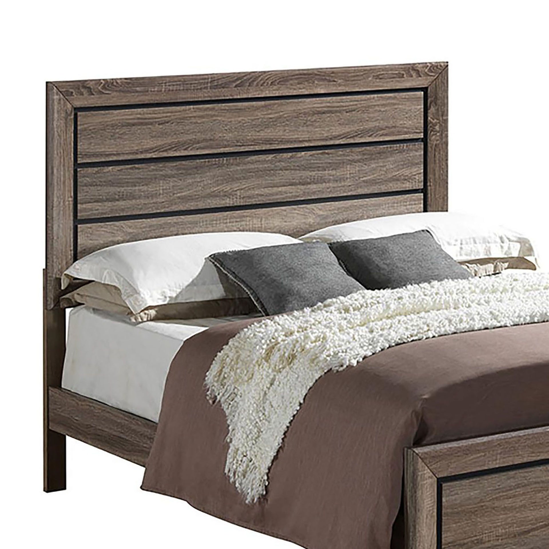 Washed Taupe Queen Panel Bed