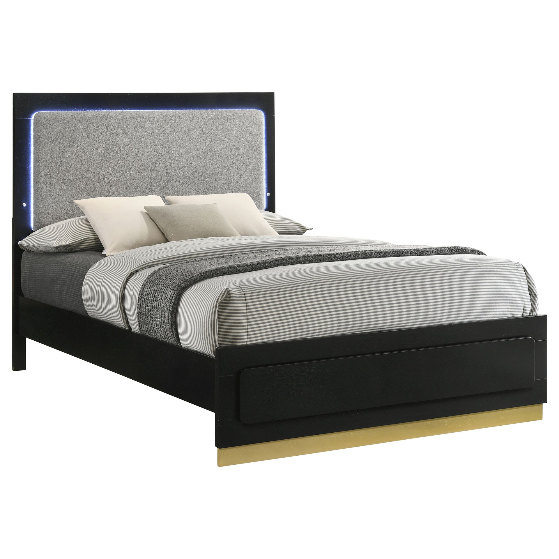 Sophia Black Wood Queen LED Panel Bed