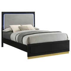 Sophia Black Wood Queen LED Panel Bed