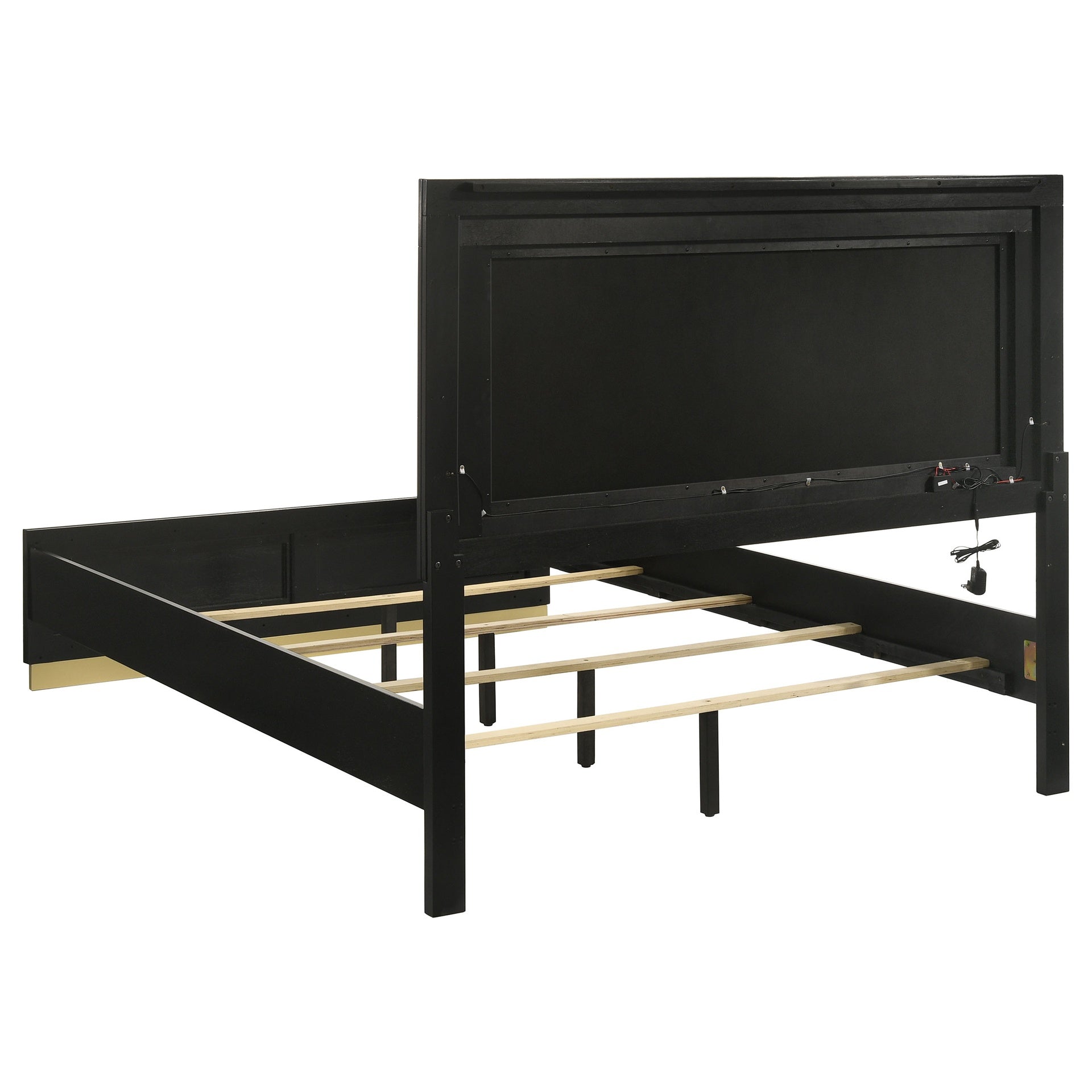 Sophia Black Wood Queen LED Panel Bed