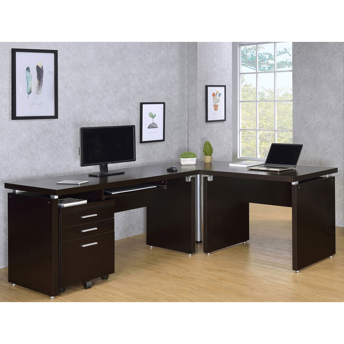 Ulloa Cappuccino L-Shape Desk with Mobile File Cabinet