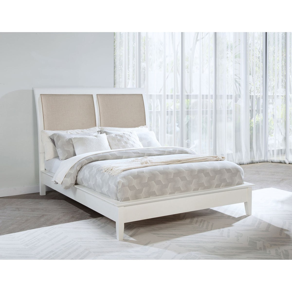 Talia White Upholstered Queen Bed