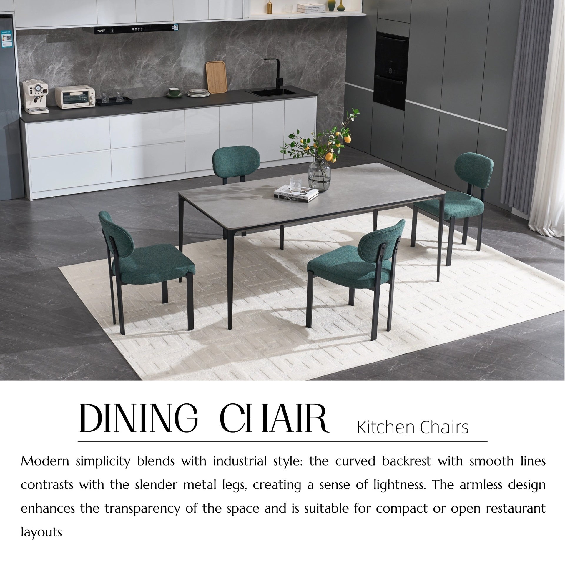 Modern Dining Room Chairs Set of 2, Mid-Century Upholstered Boucle Kitchen Dining Chairs with Black Metal Legs