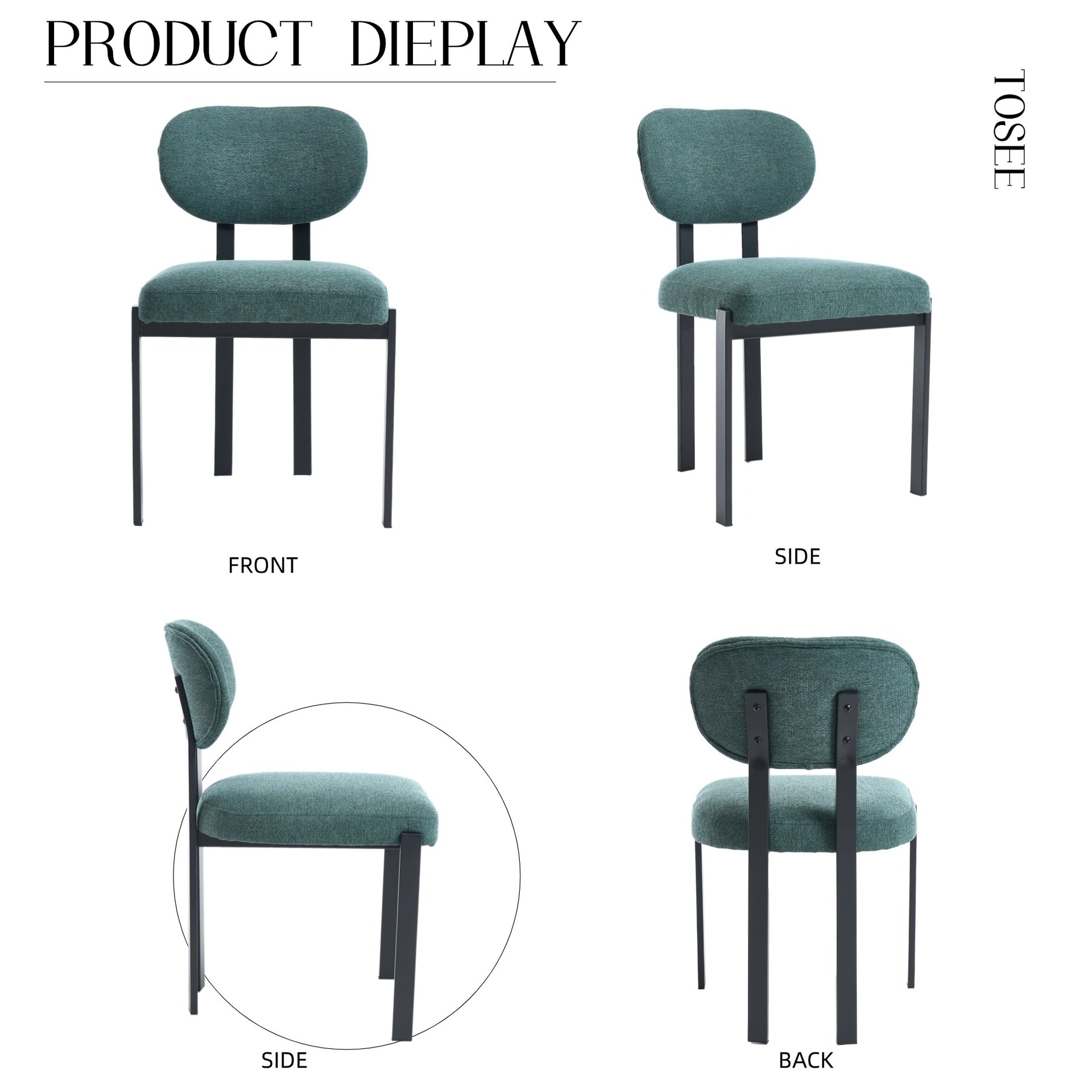 Modern Dining Room Chairs Set of 2, Mid-Century Upholstered Boucle Kitchen Dining Chairs with Black Metal Legs