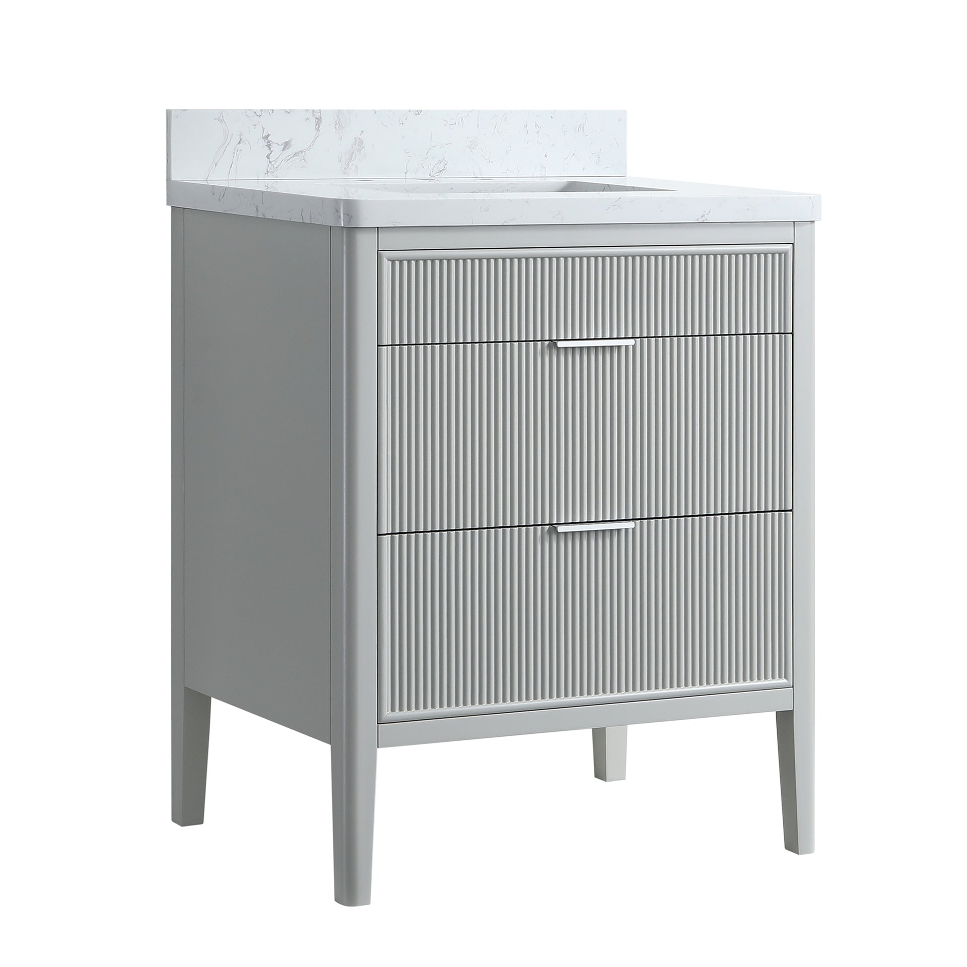 Fully Assembled 30''  Grey Freestanding Single Sink Bathroom Vanity with 2 Handle Sets and Engineered Marble Top