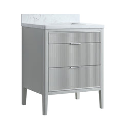 Fully Assembled 30''  Grey Freestanding Single Sink Bathroom Vanity with 2 Handle Sets and Engineered Marble Top