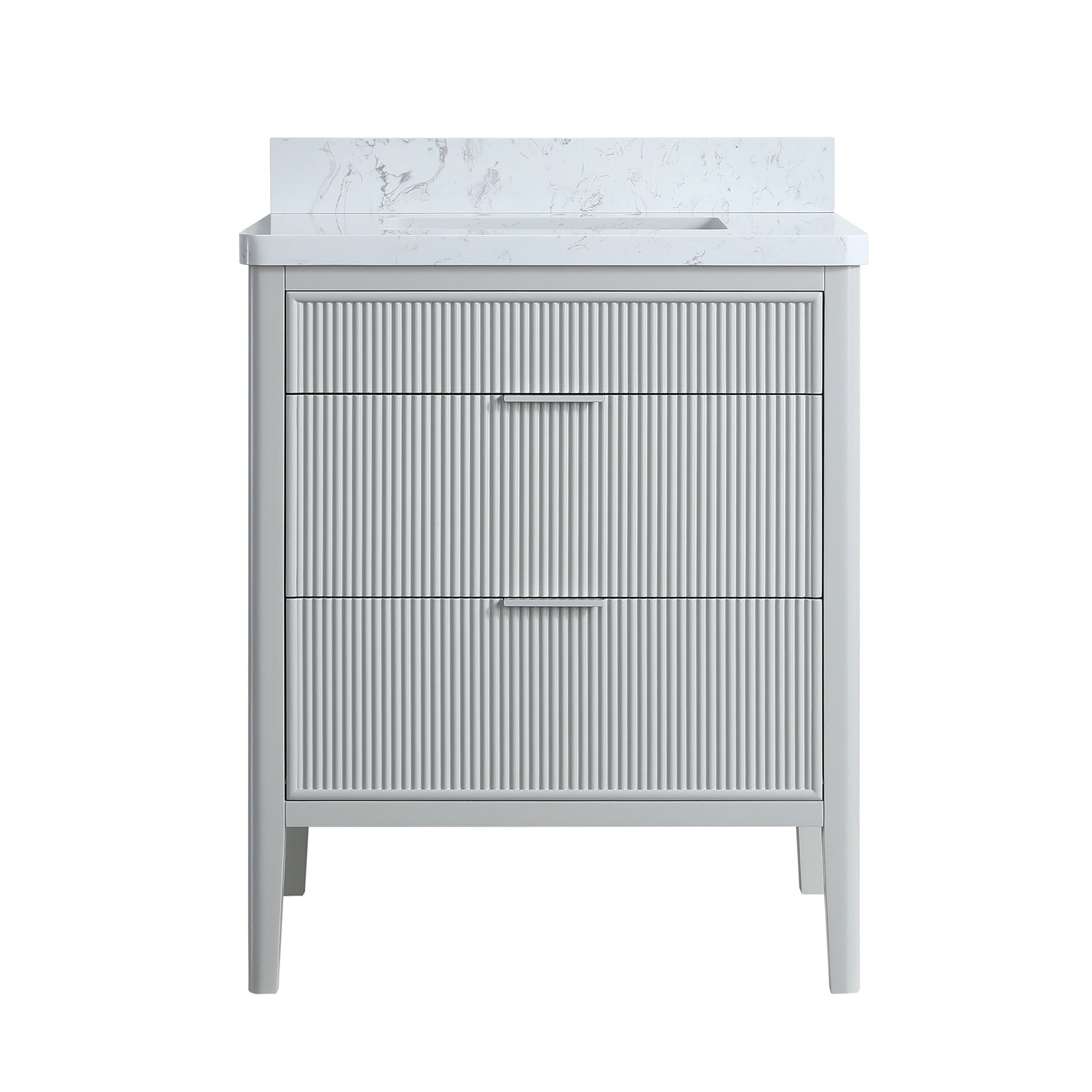 Fully Assembled 30''  Grey Freestanding Single Sink Bathroom Vanity with 2 Handle Sets and Engineered Marble Top