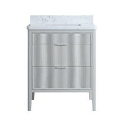 Fully Assembled 30''  Grey Freestanding Single Sink Bathroom Vanity with 2 Handle Sets and Engineered Marble Top