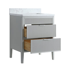 Fully Assembled 30''  Grey Freestanding Single Sink Bathroom Vanity with 2 Handle Sets and Engineered Marble Top