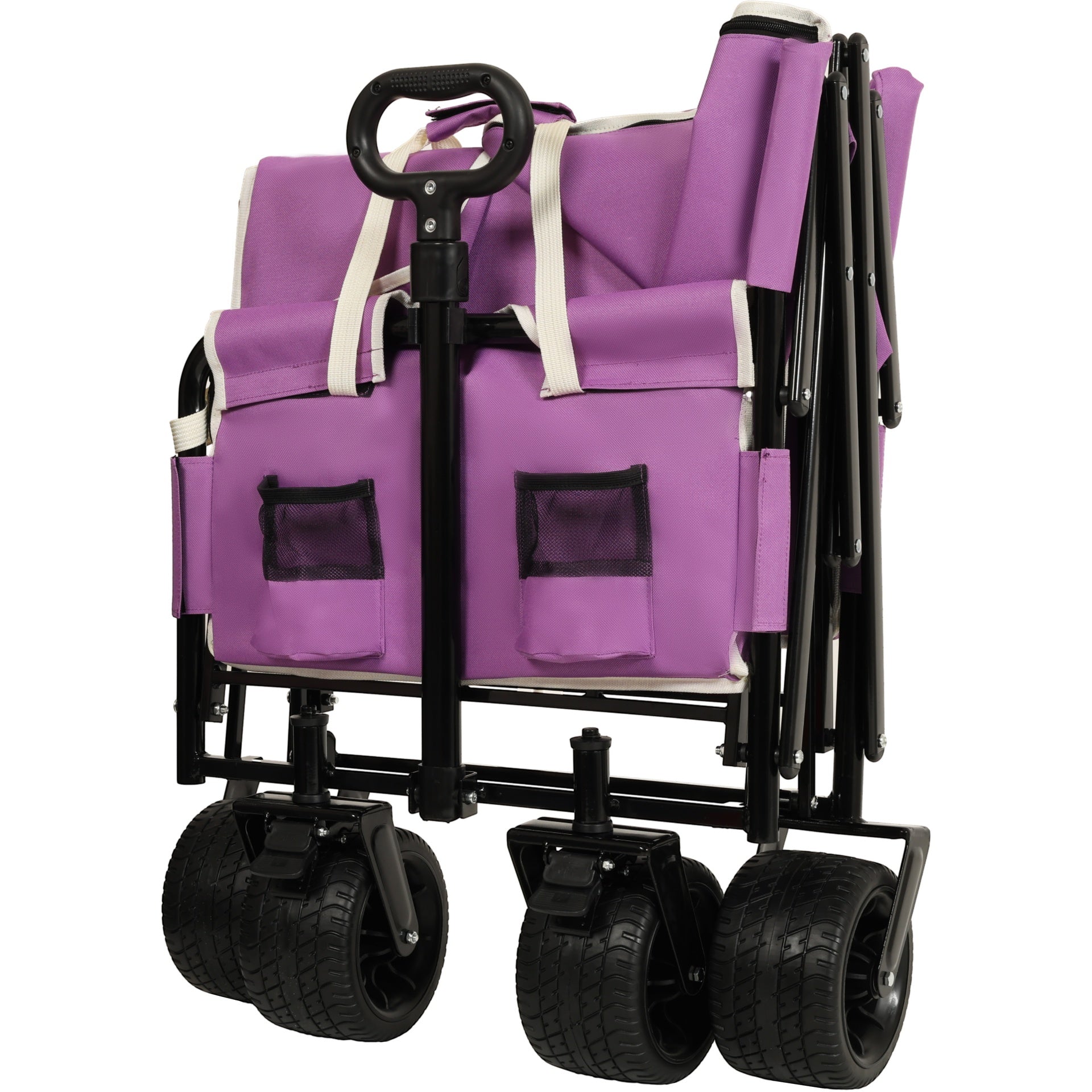 3-in-1 Folding Wagon Cart with Bench Seat & Storage, patent protection - Includes 1 ice pack, 500lbs Heavy-Duty, 180L Capacity All-Terrain Wheels for Camping, Beach, Sports, Garden, purple