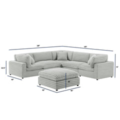 Jenny 6-piece Modular Sectional in Ultra Plush Gray Polyester Cord-Like Fabric