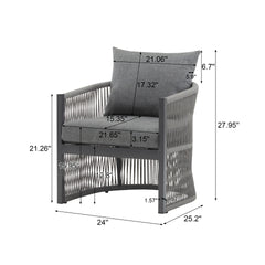 Modern Gray Curved Aluminum Lounge Chair with Stylish Rope-Weave Design and Cushioned Comfort, Perfect for Outdoor Living