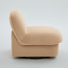 Swivel Accent Chair, 360-degree Metal Base with Velvet Fabric Upholstery, Comfy Pumpkin-Shaped Swivel Chair for Living Room, Bedroom, or Office